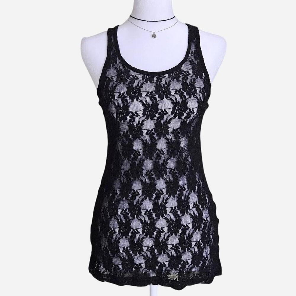 Y2k black floral lace racerback